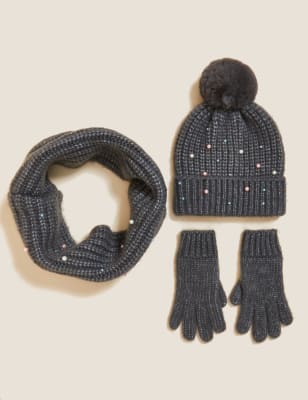 

Girls M&S Collection Kids' Pearl Hat, Snood and Glove Set (6-13 Yrs) - Dark Grey, Dark Grey