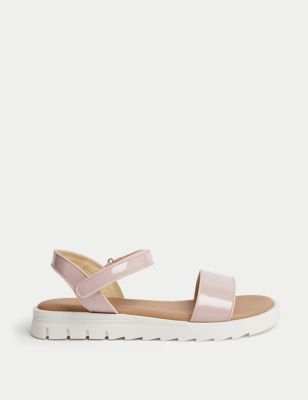 M&S Girl's Kid's Patent Riptape Sandals (3 Large - 6 Large) - Pale Pink, Pale Pink
