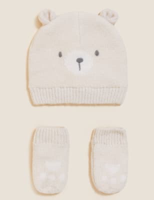 

M&S Collection Set aus Mütze und Fäustlingen mit Tiermuster für Kinder (0-6 Jahre) - Brown, Brown