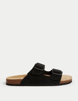 M&S Kids Leather Footbed Sandals (1 Large - 7 Large) - 3 L - Black, Black,Tan