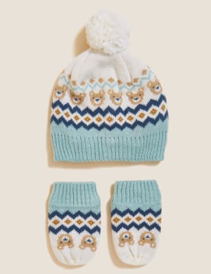 

M&S Collection Set mit Mütze und Handschuhen mit Bärenmotiv (0-12 Monate) - Multi, Multi