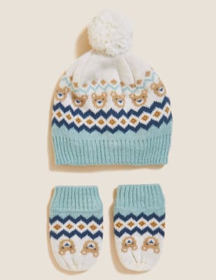 

Unisex,Boys,Girls M&S Collection Kids' Bear Hat and Mitten Set (0-12 Mths) - Multi, Multi