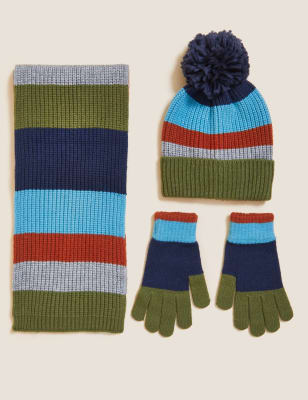 

M&S Collection Gestreiftes Set aus Mütze, Schal und Handschuhen für Kinder (6-16 Jahre) - Multi, Multi