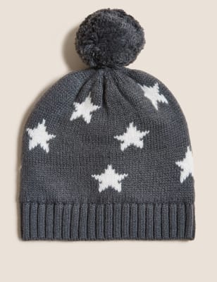 

Unisex,Boys,Girls M&S Collection Kids' Cotton Star Winter Hat (0-12 Mths) - Dark Graphite, Dark Graphite