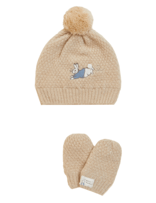 

M&S Collection Set aus Mütze und Fäustlingen mit Peter Rabbit™-Motiv für Kinder (0-12 M.) - Natural, Natural