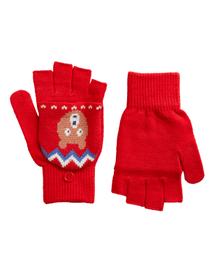 

M&S Collection Guantes infantiles con parte superior que se da la vuelta con estampado de oso (3-13 años) - Red, Red