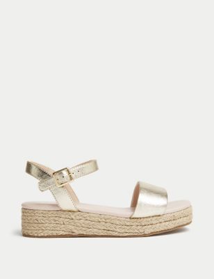 M&S Girls Buckled Wedge Sandals (1 Large - 6 Large) - 2 L - Gold Mix, Gold Mix,White Mix