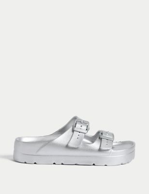 M&S Girls Buckle Sandals (1 Large - 6 Large) - Silver, Silver,Orange,Pink Mix