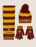 Harry Potter Gryffindor 07 Girls Beanie Gloves and Scarf Set Official Merchandise Hogwarts Winter Hat Gift Idea for Girls Black 