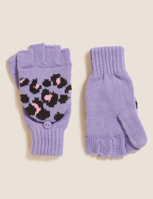 

M&S Collection Guantes infantiles con parte superior que se da la vuelta con estampado de leopardo (1-13 años) - Lilac, Lilac