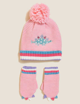 

Girls M&S Collection Kids' Glitter Dinosaur Hat and Mitten Set (12 Mths - 6 Yrs) - Pink, Pink