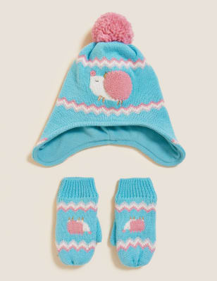

M&S Collection Conjunto infantil de manopla y gorro con diseño de erizo (12 meses - 6 años) - Light Blue, Light Blue