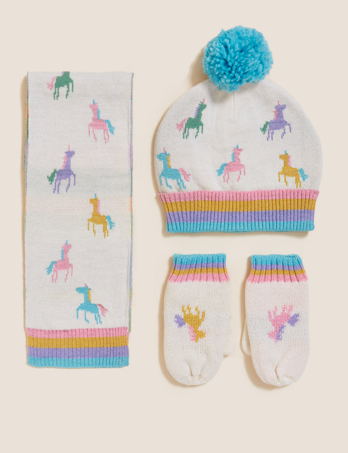 Kids' Unicorn Hat, Scarf and Mittens Set (1-6 Yrs)