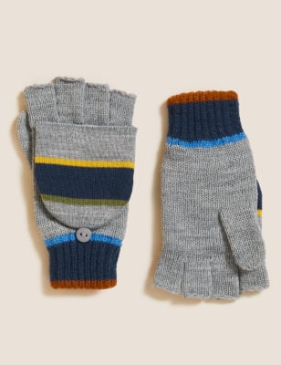 

M&S Collection Guantes infantiles con parte superior que se da la vuelta de rayas (1-13 años) - Navy Mix, Navy Mix