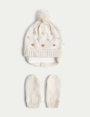 

Unisex,Boys,Girls M&S Collection Kids' Spotty Hat and Mitten Set (0-6 Yrs) - Cream, Cream