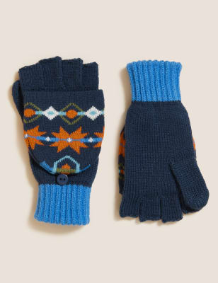 

M&S Collection Guantes infantiles con parte superior que se da la vuelta estampados (1-13 años) - Navy Mix, Navy Mix