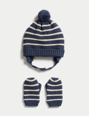 Kids' Striped Hat and Mitten Set (0-6 Yrs)