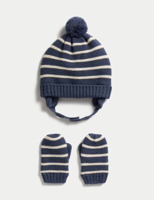 

Boys M&S Collection Kids' Striped Hat and Mitten Set (0-6 Yrs) - Mid Blue, Mid Blue