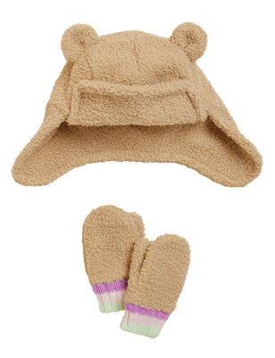 

Girls M&S Collection Kids' Borg Hat and Mitten Set (1- 6 Yrs) - Beige, Beige