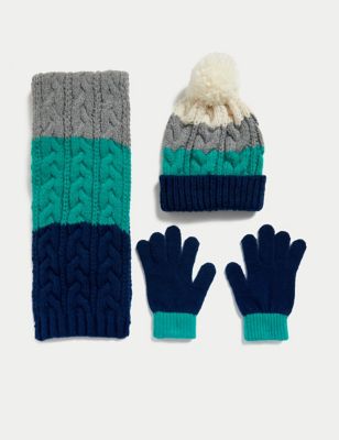 

Boys M&S Collection Kids' Colour Block Hat, Scarf and Glove Set (6-13 Yrs) - Navy, Navy