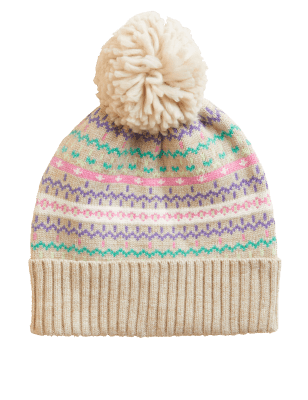 

Girls M&S Collection Kids' Fair Isle Winter Hat (1-13 Yrs) - Oatmeal, Oatmeal