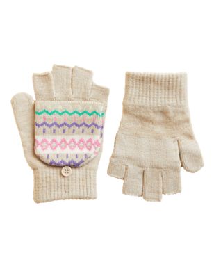 

Girls M&S Collection Kids' Fair Isle Flip Top Gloves (0-13 Yrs) - Oatmeal, Oatmeal