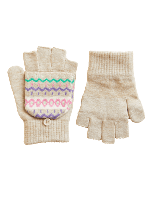 

Girls M&S Collection Kids' Fair Isle Flip Top Gloves (0-13 Yrs) - Oatmeal, Oatmeal