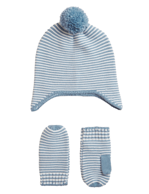 

Boys M&S Collection Kids' Striped Hat and Mitten Set (0-13 Yrs) - Mid Blue, Mid Blue