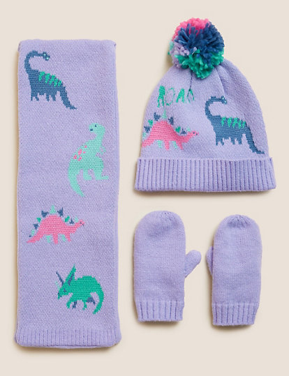 Kids' Dinosaur Hat, Scarf and Mittens Set
