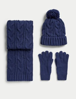 Kids' Cable Knit Hat, Scarf and Glove Set (3-13 Yrs)