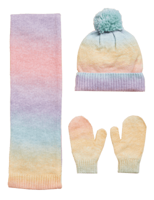 

Girls M&S Collection Kids' Ombré Hat, Scarf and Mittens Set (1-6 Yrs) - Multi, Multi