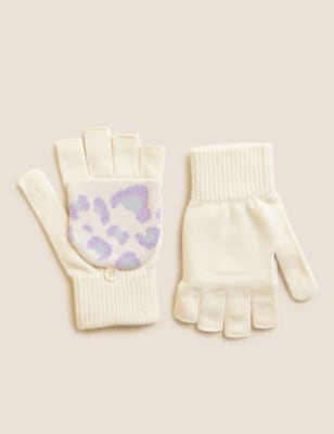 Kids Leopard Print Flip Top Gloves 0 13 Yrs