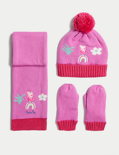 m&s collection kids' peppa pig™ hat, scarf and mitten set (1-6 yrs) - 12-18 - pink, pink