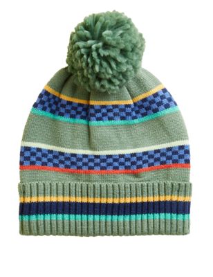 Boys M&S Collection Kids' Striped Winter Hat (1-13 Yrs) - Khaki