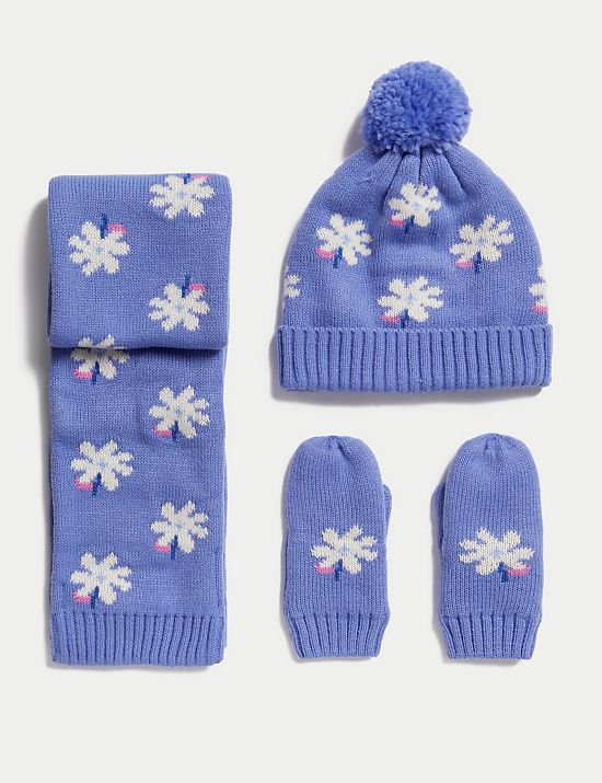 Kids' Floral Hat, Scarf and Mitten Set (1-6 Yrs)