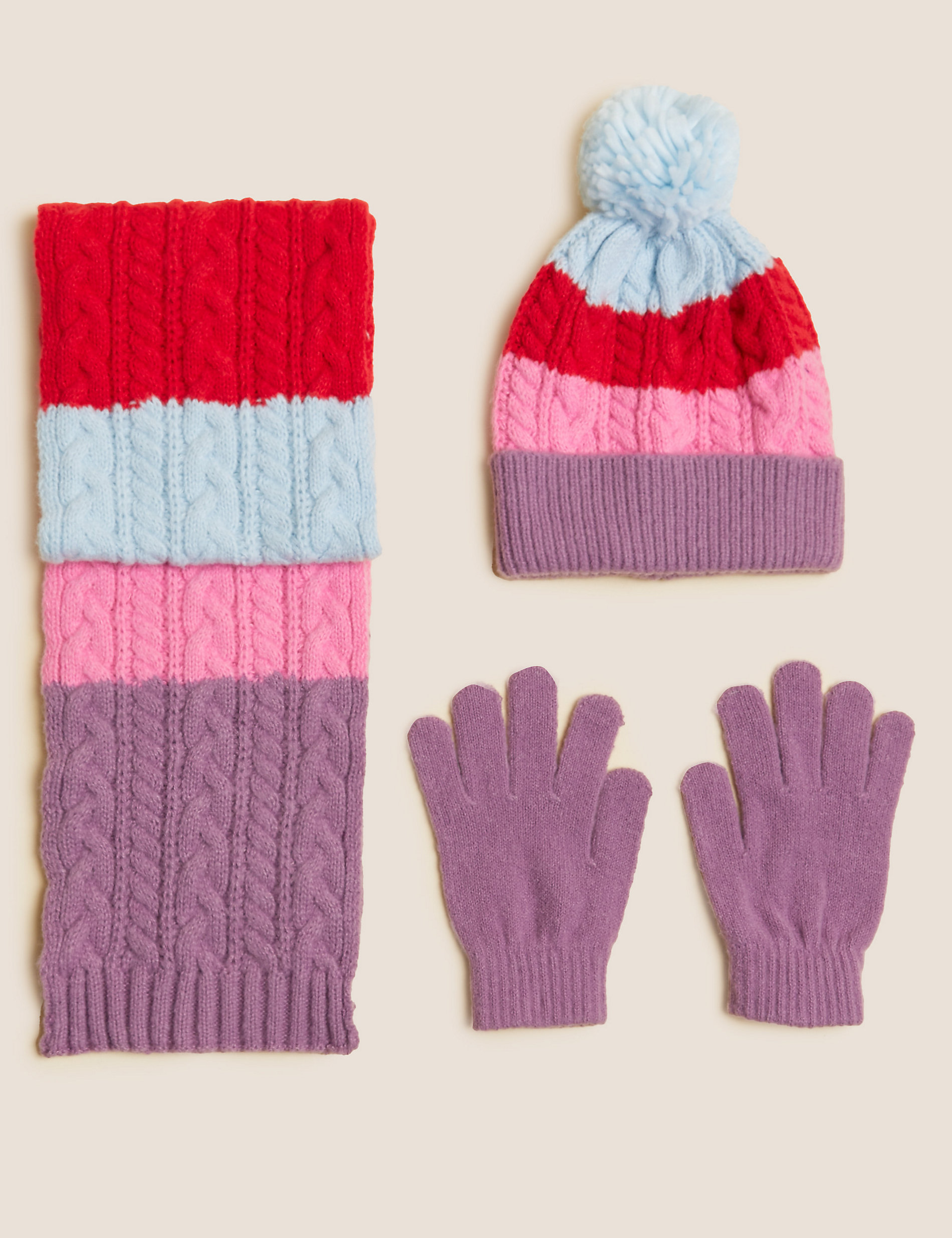 Kids Colour Block Hat Marks & Spencer Girls Accessories Gloves Scarf and Glove Set 1-13 Yrs 