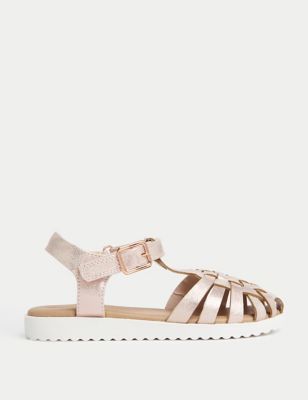 M&S Girls Metallic Sandals (4 Small - 2 Large) - 2 LSTD - Light Pink, Light Pink,Gold