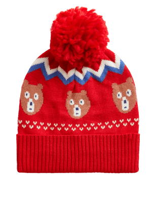 

M&S Collection Wintermütze mit Bärenmuster für Kinder (1-13 J.) - Red, Red