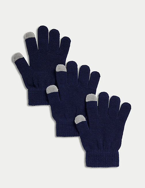 Marks And Spencer Unisex,Boys,Girls M&S Collection Kids' 3pk Gloves - Navy, Navy