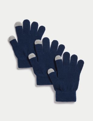 M&S Kids 3pk Magic Gloves - Navy, Navy