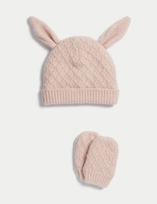 Kids' Bunny Ears Hat and Mitten Set (0-6 Yrs)