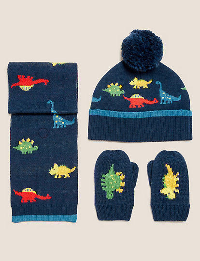 Kids' Dinosaur Hat, Scarf and Mitten Set