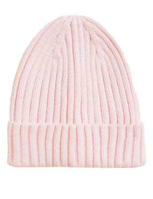 Unisex,Boys,Girls M&S Collection Kids' Ribbed Winter Hat (1-13 Yrs) - Pink