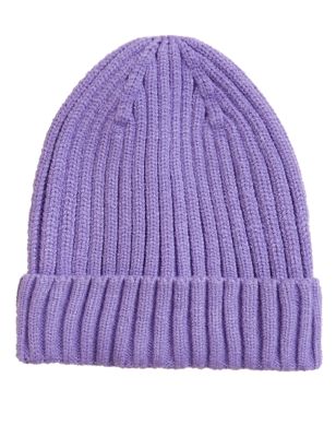 Unisex,Boys,Girls M&S Collection Kids' Ribbed Winter Hat (1-13 Yrs) - Bright Violet