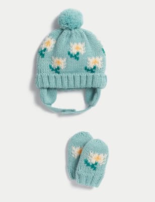 

Girls M&S Collection Kids' Daisy Hat and Mitten Set (0-6 Yrs) - Light Blue, Light Blue