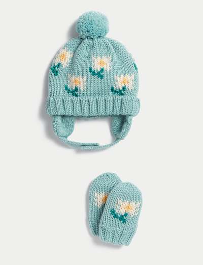 Kids' Daisy Hat and Mitten Set (0-6 Yrs)