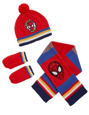Boys M&S Collection Kids' Spider-Man™ Hat, Scarf and Mitten Set (0-13 Yrs) - Red