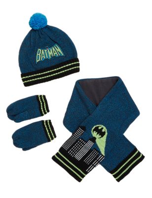Boys M&S Collection Kids' Batman™Hat, Scarf and Mitten Set (1-6 Yrs) - Mid Grey