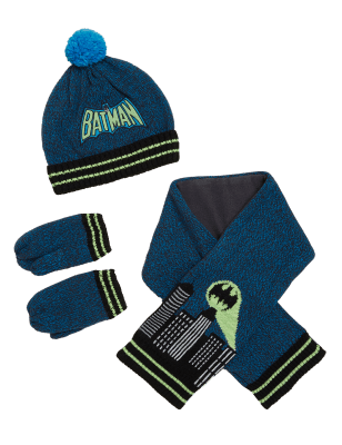 Boys M&S Collection Kids' Batman™Hat, Scarf and Mitten Set (1-6 Yrs) - Mid Grey