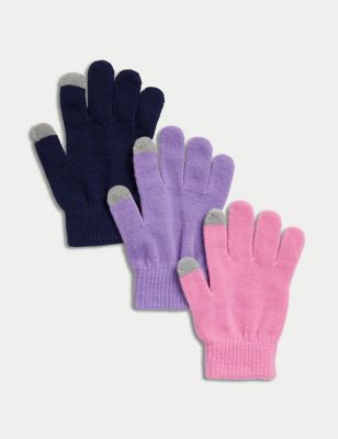 M&S Girls 3pk Magic Gloves - Sugar Pink, Sugar Pink